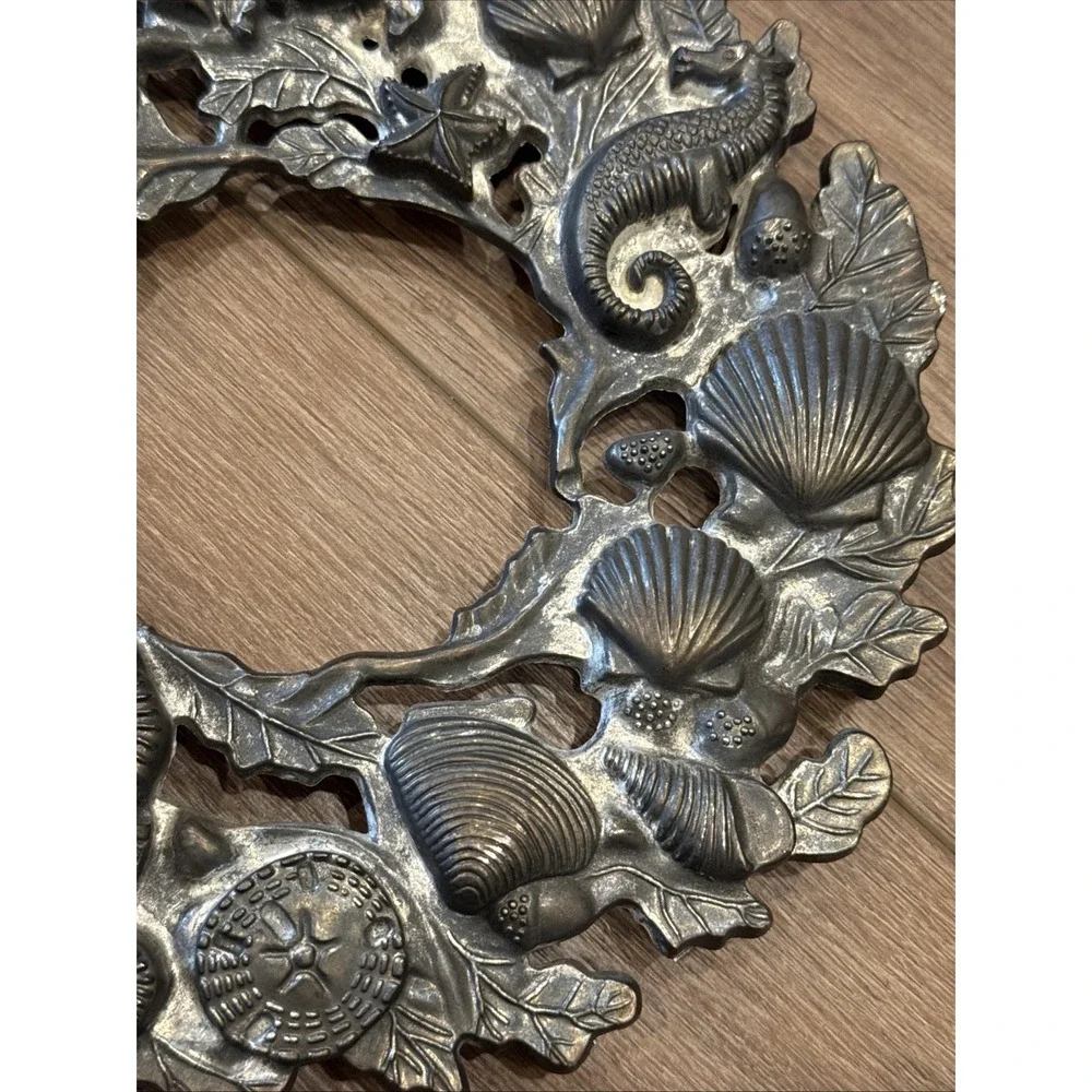 Vtg Godinger Silver-Plate Nautical Ocean Life Coastal Hanging Wreath Trivet 9